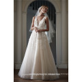 Latest Gowns Alibaba Elegant V Neck Flowers Champage White A Line Wedding Dresses Vestidos de Novia wtih Pearls LW253B